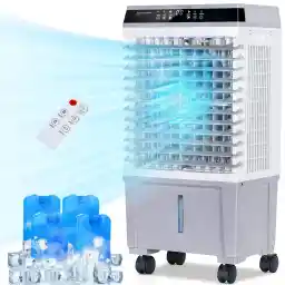 Uthfy Evaporative Air Cooler, Swamp Cooler with 5.3 Gallon Water Tank, 4 Ice Box, Remote, 12H Timer, 110°Oscillation, Portable Air Cooler Cooling Fan with 3 Speeds for Bedroom Home Office