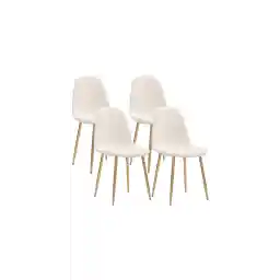 CangLong Dining Chairs Set of 4, Modern Upholstered Fabric Armless Kitchen Chairs, Fleece Side Chairs with Faux Wood-Grain Metal Legs for Living, Dining Room, Restaurant, Cream White