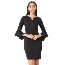 Miss Olive Women's Wine Slim Fit Knee-Long Polyester Dress