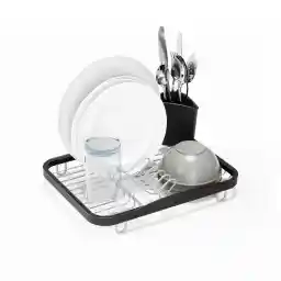 Umbra Sinkin Dish Drying Rack – Dish Drainer Kitchen Sink Caddy with Removable Cutlery Holder, Fits In Sink or on Countertop, Black/Nickel