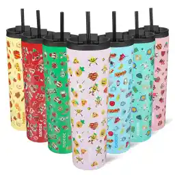 BJPKPK 34oz Skinny Tumbler With lid And Straw Stainless Steel Travel Coffee Mug Insulated Tumblers Cups,Hawaii Fruits Purple