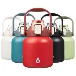 BJPKPK Insulated Water Bottles with Straw, 27 oz Cute Water Bottles with Handle, BPA Free Stainless Steel Metal Thermo, Easy Carry Thermo for Men & Women, Red