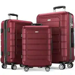 SHOWKOO Luggage Sets 3 Piece Expandable PC+ABS Hard Shell Suitcase Lightweight Durable Double Spinner Wheels 20"24"28"- Red