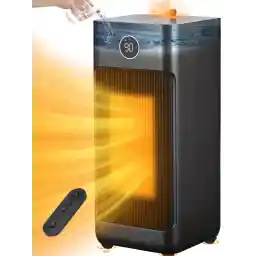 بخاری فضایی 23 اینچی Uthfy با رطوبت ساز، بخاری برقی قابل حمل 1500 وات برای اتاق بزرگ، بخاری سرامیکی با چرخ، ترموستات، ریموت، تایمر 12 ساعته، محافظ در برابر گرمای بیش از حد برای اتاق خواب، استفاده در فضای داخلی