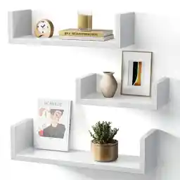 AMADA HOMEFURNISHING Floating Shelves Wall Mounted, Wall Shelf for Bathroom, Bedroom, Kitchen, Living Room, U-Shaped Decorative Wall Shelves includes 3 Lengths,12-24 Inches Long, AMFS18W