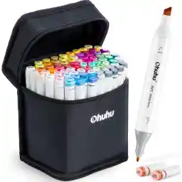 Ohuhu Alcohol Markers 40/60/80/120 Colors: Dual Tips Alcohol Marker for Artists Adults Coloring Sketch Illustration - w/ 1 Colorless Blender - Chisel & Fine Dual Tip - Oahu Series (80 Colors)