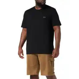 Boss Men's Stretch-Cotton Regular-Fit T-Shirt with Contrast Logo, Large, 001 Black