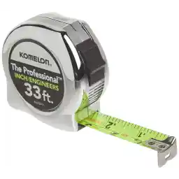 Komelon 433IEHV High-Visibility Professional Tape Measure both Inch and Engineer Scale Printed 33-feet by 1-Inch, Chrome