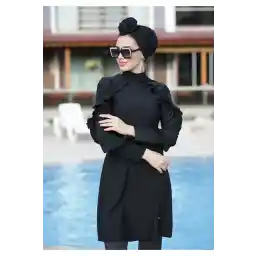 Adasea Ruffle Design Lycra مایو با حجاب تمام پوشیده Ruffle 4104 مشکی