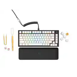 GMMK Pro Prebuilt Black - Glorious Modular Mechanical Keyboard Pro - ANSI/USA Layout - Fox Linear Switch - GPBT White Keycaps (White) - High Profile Gasket Mounted Prebuilt Premium RGB 75% Keyboard