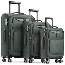 SHOWKOO Luggage Sets 3 Piece Softside Expandable Lightweight Durable Suitcase Sets Double Spinner Wheels Army Green, 20in/24in/28in