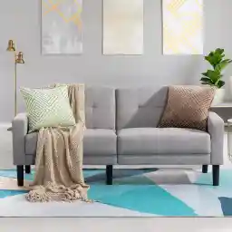 Shintenchi 63" Small Loveseat Sofa Couch, Mid Century Modern Couches for Small Space, Upholstered 2-Seat Livingroom Bedroom Accent Sofa,Light Gray