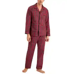 Hanes Men's Long Sleeve Plain Weave Pajama Set