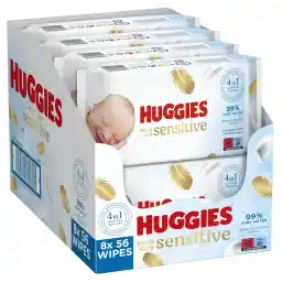 Huggies Extra Care Sensitive billendoekjes - 448 babydoekjes - 8x56 doekjes - bevatten 99% water - gemaakt van natuurlijke vezels speciaal ontwikkeld voor de gevoelige huid - extra dikke doekjes