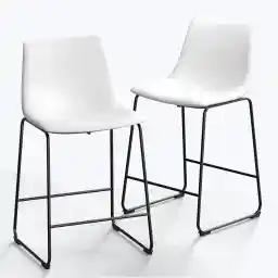 NicBex Retro Bar Stools Crazy-Horse Leather with Metal Legs Barstools, Lounge Kitchen Island Counter Stools, Set of 2, (White Color) (A-GE17020-USSU014)