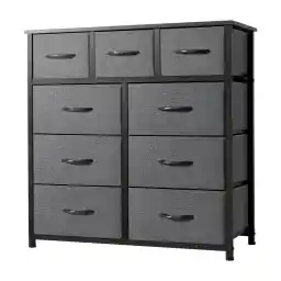 AZL1 Life Concept 9 Drawer Dresser - Fabric Storage Tower, Organizer Unit for Bedroom, Living Room, Hallway, Closets & Nursery - Sturdy Steel Frame, Wooden Top & Easy Pull Fabric Bins, Dark Grey