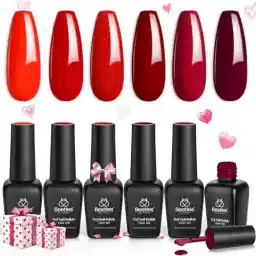 Beetles Red Gel Polish Set - 6 Colors Burgundy Red Gel Nail Polish Popular Shimmer Red-Obsession Collection Nails Art Design Soak Off Uv LED Nail Kit Minicure DIY Home Gifts for Women