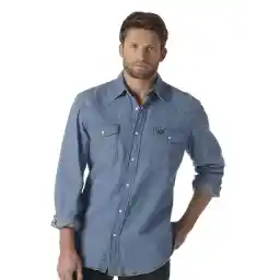 Wrangler Men's Western Long Sleeve Snap Washed Finish Work Shirt