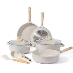 CAROTE 10 PCS Pots and Pans Set, Nonstick Cookware, Compatible with All Stoves Include Induction, 24,28cm Fry Pan,18cm & 28cm Saucepan & 24cm Stockpot with lid Add kitchen accessories