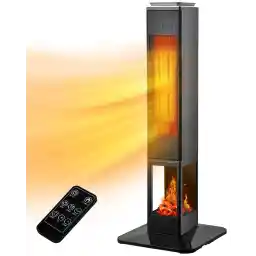 Uthfy 31” Space Heater for Indoor Use Large Room, Tower Space Ceramic Heater with Flame, 24H Timer, Thermostat, Remote, Oscillation, Electric Heater for Office, Room, Bedroom