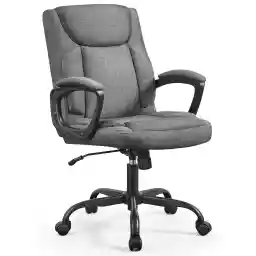 صندلی اداری SONGMICS، صندلی اداری، صندلی کامپیوتر، صندلی چرخان ارگونومیک، عملکرد شیب، قابل تنظیم ارتفاع، تکیهگاه دستدار، مخلوط پنبهای، خاکستری OBG040G01