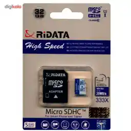 کارت حافظه microSDHC ری دیتا مدل High Speed کلاس 10استاندارد UHS-I U1 سرعت 45MBps 333X همراه با آداپتور SD ظرفیت 32 گیگابایت