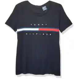Tommy Hilfiger womens Seated T Shirt With Magnetic Buttons Signature Stripe Tee T-Shirt