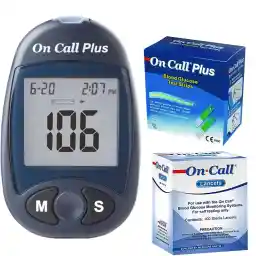 دستگاه تست قند خون ایکان مدل On Call Plus G113-111 به همراه یک بسته نوار تست و یک بسته سوزن