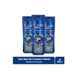 شامپو و ژل دوش Clear Men 3 in 1 Purifying Charcoal For Hair Face Body 350ml X3Pcs