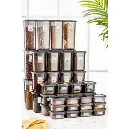 ست جهیزیه 48 پارچه ملنی هوم ست جار بانی با لیبل ظرف نگهداری غذا ظرف صبحانه ظروف ادویه کاسه اسنک