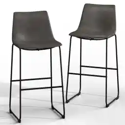 NicBex Retro Bar Stools Crazy-Horse Leather with Metal Legs Barstools, Lounge Kitchen Island Bar Stools, Set of 2, (Grey Color) (A-GE17023-USSU014)