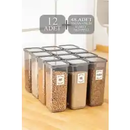 Meleni Home 12 Pino Labeled Mega Size Spice Set - ظرف نگهداری ست مربعی ادویه با درب 12x1700 میلی لیتر