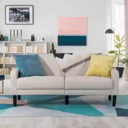 Shintenchi 63" Small Loveseat Sofa Couch, Mid Century Modern Couches for Small Space, Upholstered 2-Seat Livingroom Bedroom Accent Sofa,Beige