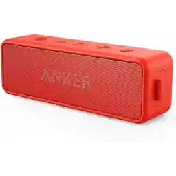 Anker SoundCore 2 Bluetooth-luidspreker, fantastisch geluid, enorme bas met dubbele basdrivers, 24-uurs accu, verbeterde IPX7 waterbescherming, draadloze luidspreker voor iPhone, Samsung (rood)