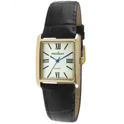 Peugeot Women's 14K Gold Plated Tank Leather Dress Watch with Roman Numerals Dial