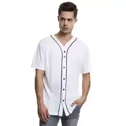 Urban Classics Men Baseball Jersey Casual Sports Shirt, Short Sleeves T-Shirt with Buttons and Stripes, V-Neck, Standard Fit (pack of 1)