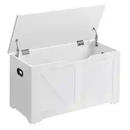 نیمکت کفش VASAGLE، نیمکت با انبار، جعبه صندلی، 2 لولا ایمنی، کابینت ذخیره سازی، سبک انباری، 40 x 80 x 46 سانتی متر، برای راهرو، اتاق خواب، اتاق نشیمن، سفید LSB062T14