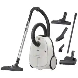 AEG AB61H6SW Stofzuiger met zak, 750 W vermogen, 3,5 l inhoud, 12 m werkbereik, XL wielen, wasbaar filter, 3 borstels + 3 accessoires, 10 jaar motorgarantie, wit