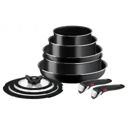 ست قابلمه و ماهیتابه Tefal Ingenio Easy ON، 10 تکه، قابل روی هم چیدن، دسته قابل جابجایی، صرفه جویی در فضا، پوشش نچسب، مشکی، L1599143