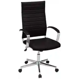 Amazon Basics High-Back Swivel Desk Chair, Ergonomic Ribbed Faux Leather Upholstery, Lumbar Support, Home Modern Style, Black, 45.25" x 24.75" x 23.25"