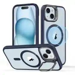 ESR for iPhone 15 Plus Case Cover, Compatible with MagSafe, Military-Grade Protective Case, Built-In Stash Stand Phone Case, Scratch-Resistant Back Cover, Classic Series, Clear Blue