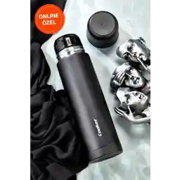 Cooker Çift Kat Paslanmaz Çelik 750 ml Termos Siyah( Çay Kahve Piknik Kamp Outdoor Ofis Otel Kafe Okul )