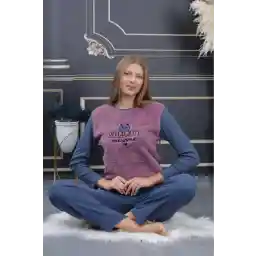 ست پیژامه ضخیم زمستانه زنانه بنفش-سرمه ای سافیاستور Safiyaa safiyastore