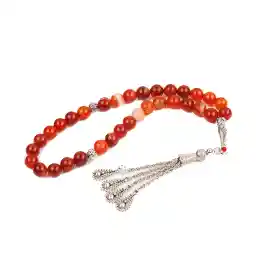 AC&L Cross Stripe Pink Matt Natural Agate Tasbeeh Prayer Beads - 8mm Stones