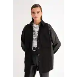 Sateen Cepli Deri Detaylı Gömlek - Siyah-siyah