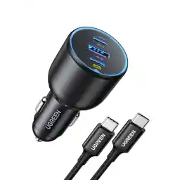 فندک UGREEN USB C 130W USB C شارژر 3 پورت خودرو شارژر USB C سازگار با MacBook Pro/Air, Surface Pro, iPhone 15,15 Plus,15 Pro,15 Pro Max/14 Pro/Pro Max/13/12, Galaxy S23/S22 و غیره