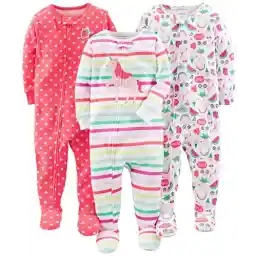 پیژامههای پنبهای با پاهای خوشپوش و مناسب برای کودکان نوپا و دختر بچههای کارتر، بسته 3 تایی Simple Joys
