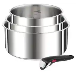 مجموعه تابه 4 تکه Tefal L898S4 Ingenio Preference، قابل انباشته شدن، صرفه جویی در فضا، فولاد ضد زنگ با کیفیت بالا، مناسب برای القایی، فولاد ضد زنگ، بزرگ