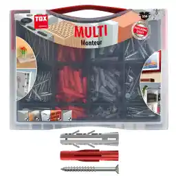 مولتی تکنسین مجموعه TOX با شاخه های چند منظوره TRI و شمع های انبساط باراکودا، پیچ های ø 5، 6 و 8 میلی متری + پیچ، شمع تقریباً برای تمام مصالح ساختمانی و چسبندگی شدید در بتن/سنگ جامد،