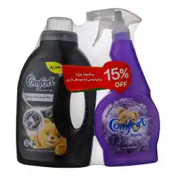 مايع لباس شويی مشکین شوی کامفورت 1100 گرم به همراه اسپری خوشبو کننده کامفورت با رایحه لاوندر حجم 500 میلی لیتر